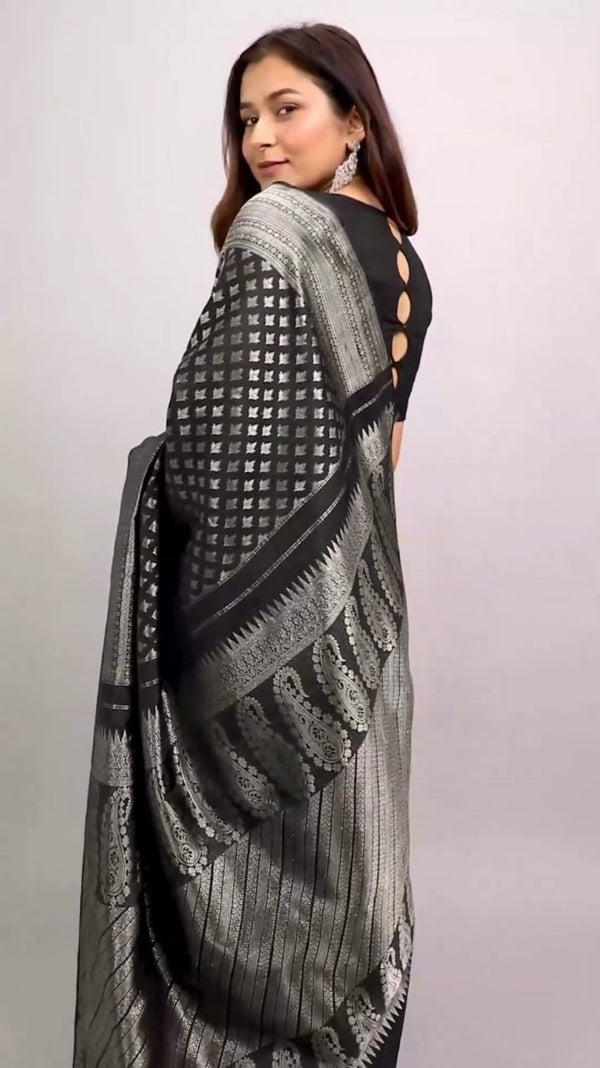 Black Woven Art Silk Saree