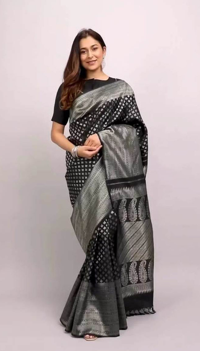 Black Woven Art Silk Saree