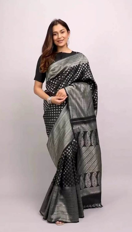 Black Woven Art Silk Saree
