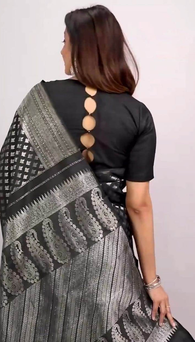 Black Woven Art Silk Saree