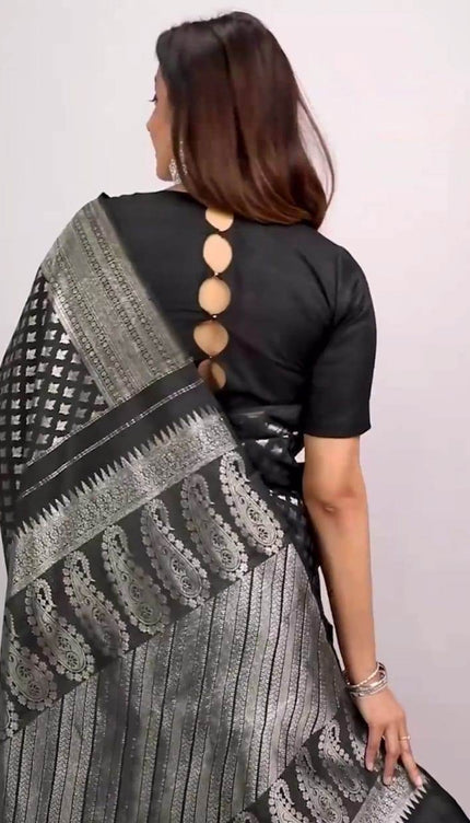 Black Woven Art Silk Saree