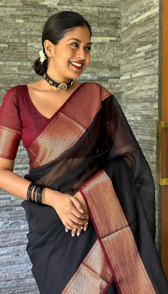 Confounding Black Soft Silk Saree