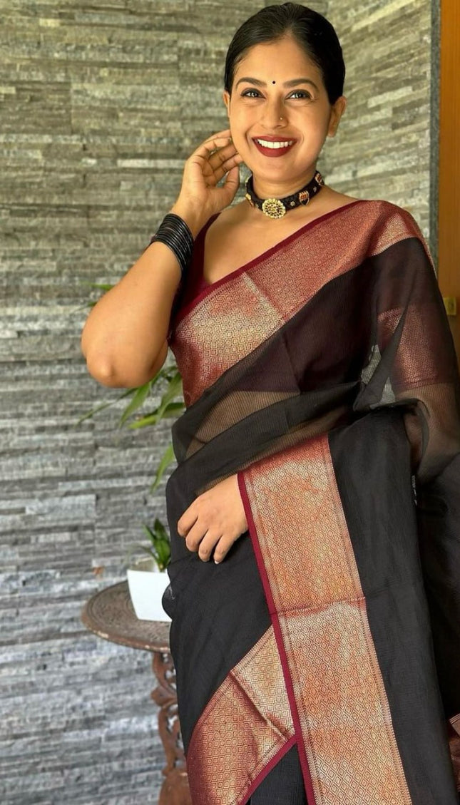 Confounding Black Soft Silk Saree
