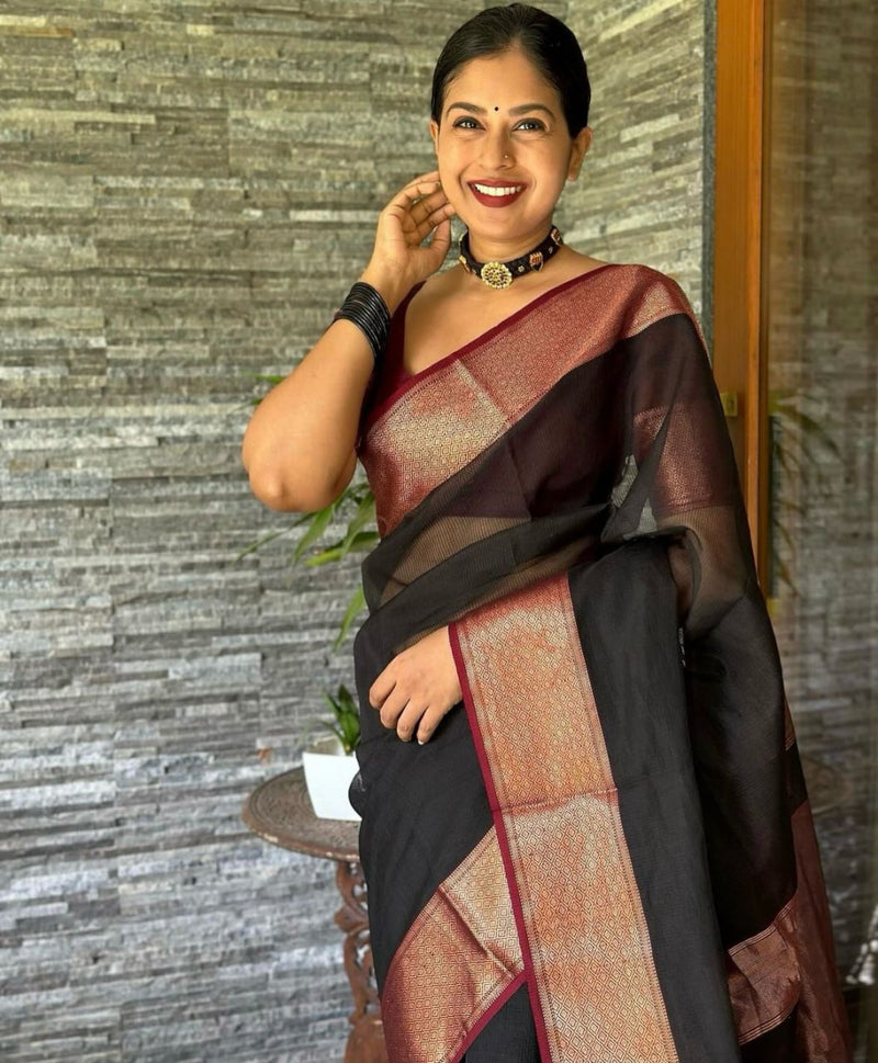 Confounding Black Soft Silk Saree