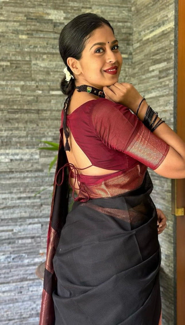 Confounding Black Soft Silk Saree