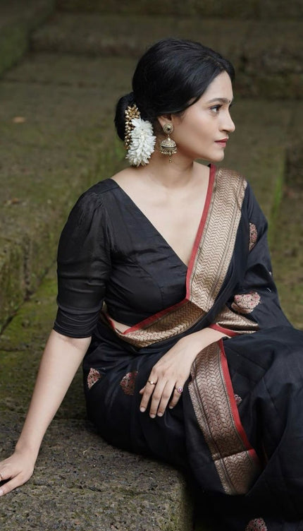 Surpassing Black Soft Silk Saree