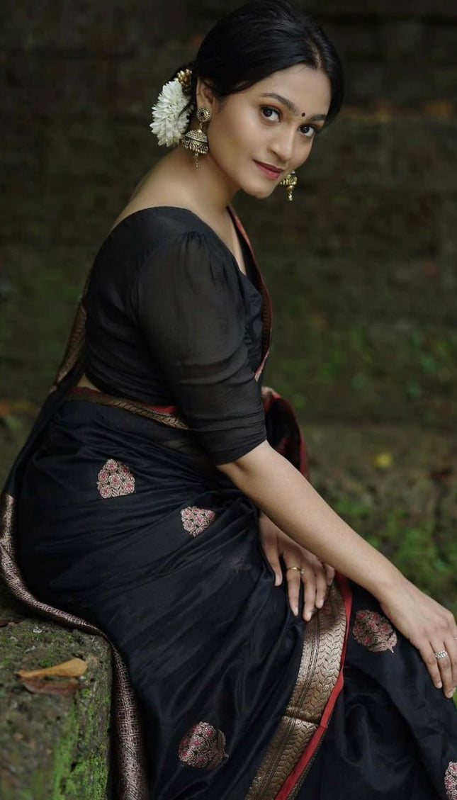Surpassing Black Soft Silk Saree