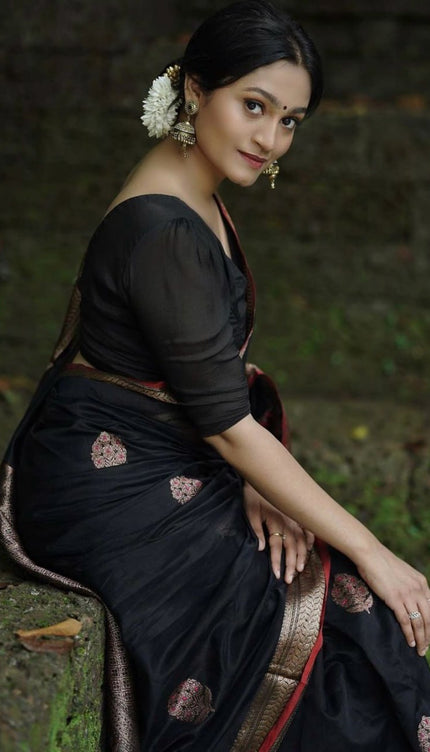 Surpassing Black Soft Silk Saree