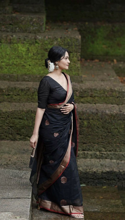 Surpassing Black Soft Silk Saree