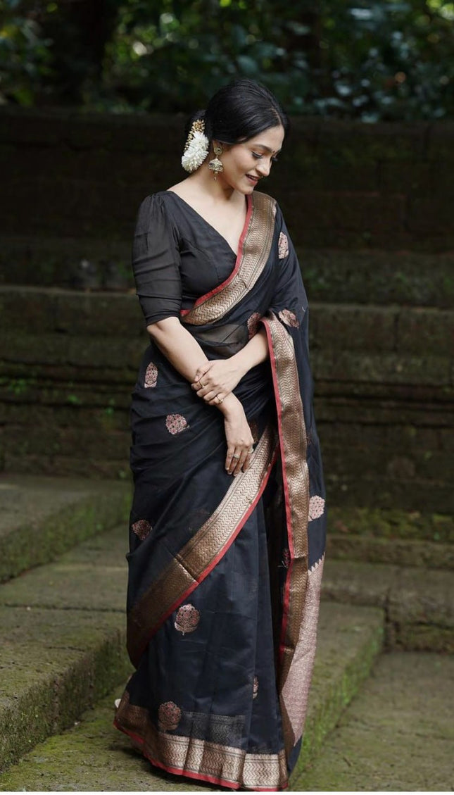 Surpassing Black Soft Silk Saree
