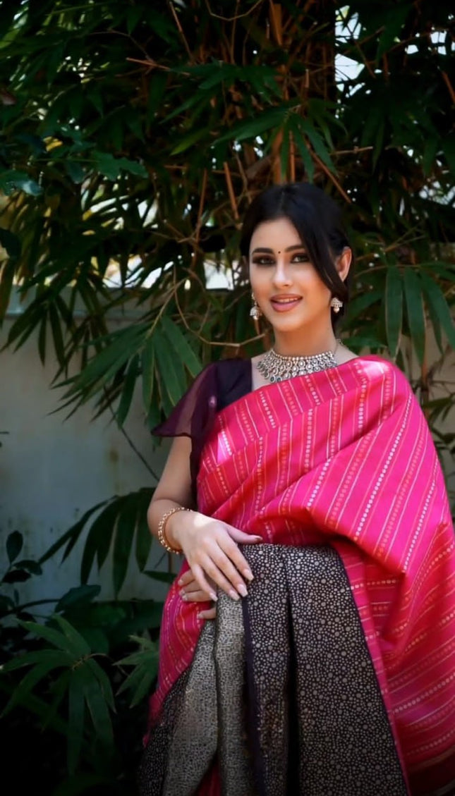 Pink Banarasi Soft Silk Saree