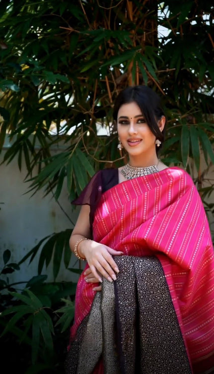Pink Banarasi Soft Silk Saree