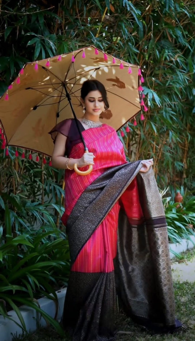 Pink Banarasi Soft Silk Saree