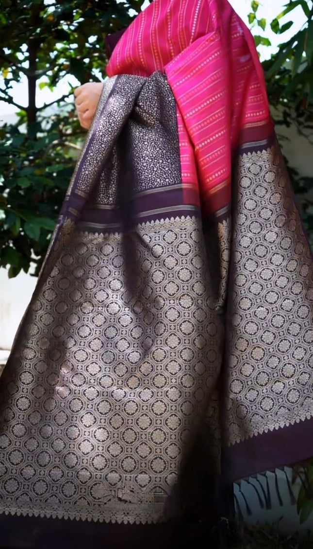 Pink Banarasi Soft Silk Saree