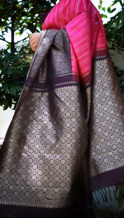 Pink Banarasi Soft Silk Saree