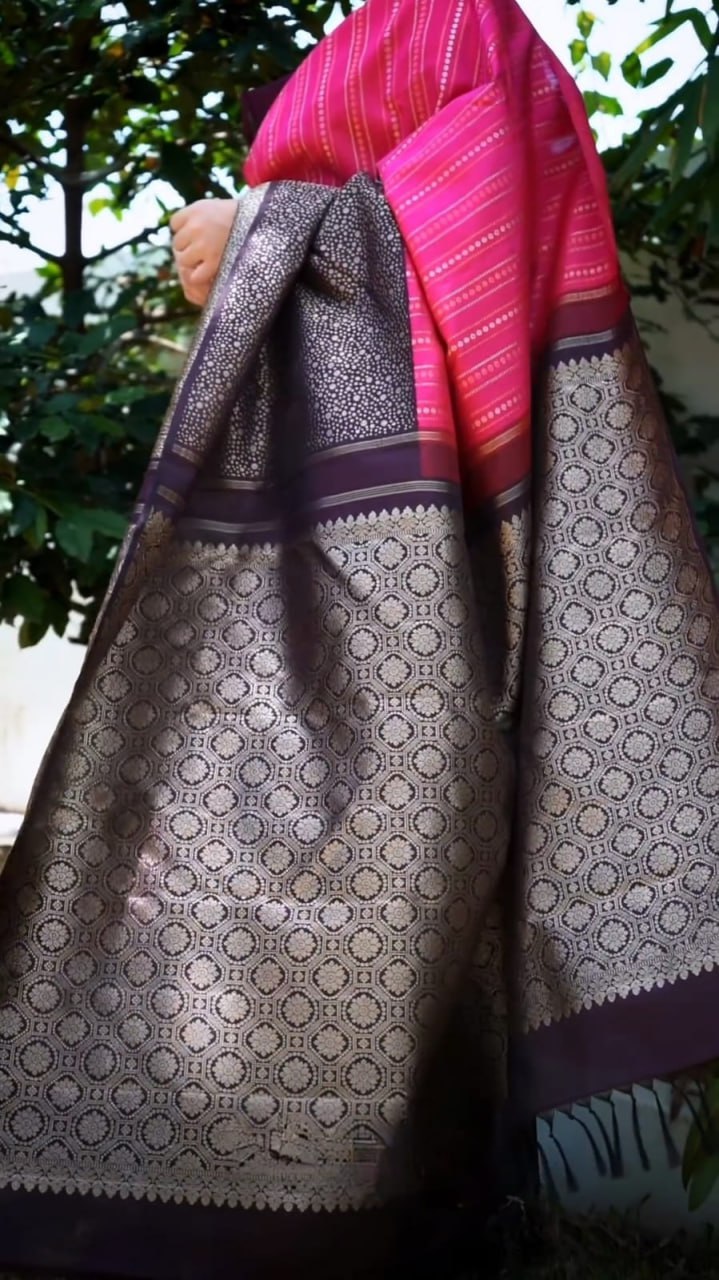 Pink Banarasi Soft Silk Saree