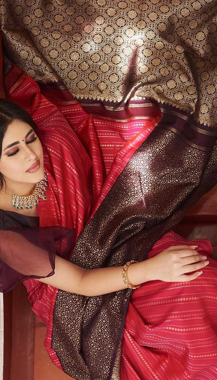 Pink Banarasi Soft Silk Saree