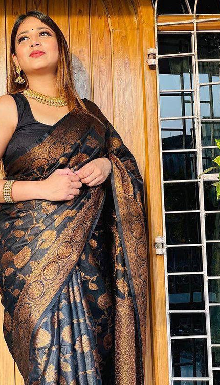 Amazing Black Soft Banarasi Silk Saree