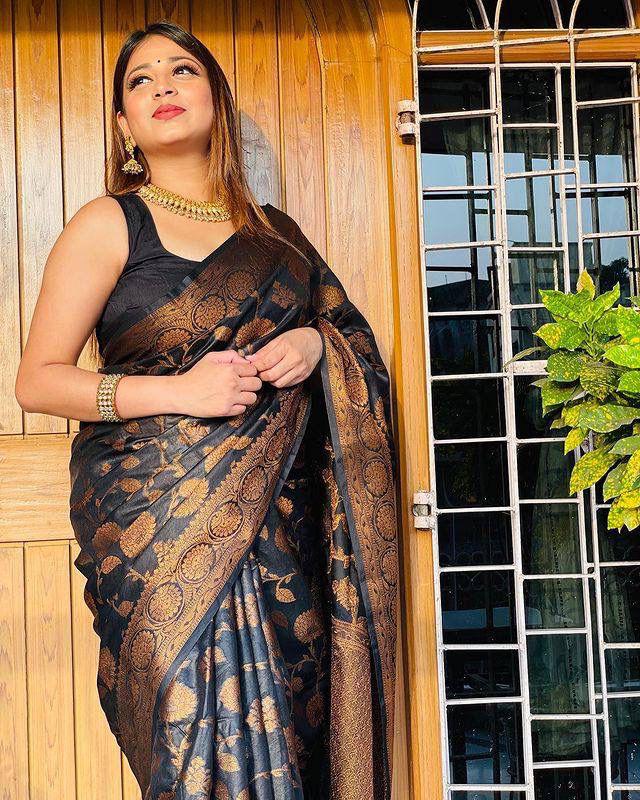 Amazing Black Soft Banarasi Silk Saree