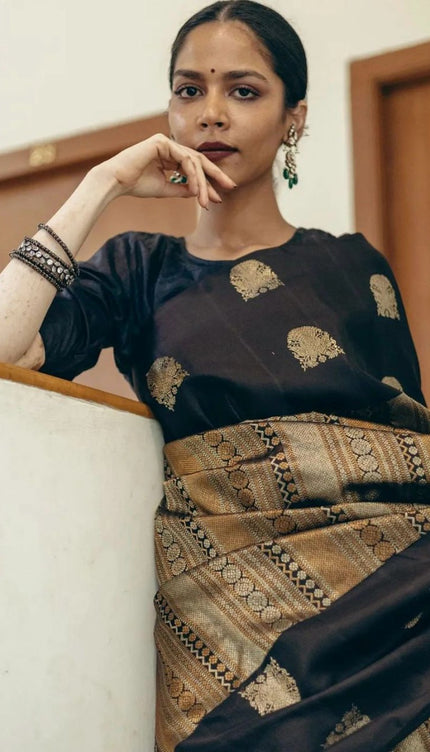 Black Banarasi Soft Silk Saree With Zari Weaving Work