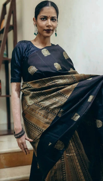 Black Banarasi Soft Silk Saree With Zari Weaving Work
