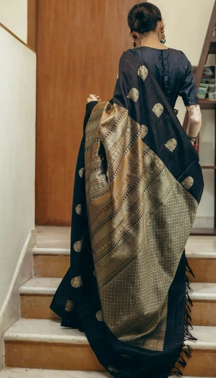 Black Banarasi Soft Silk Saree With Zari Weaving Work
