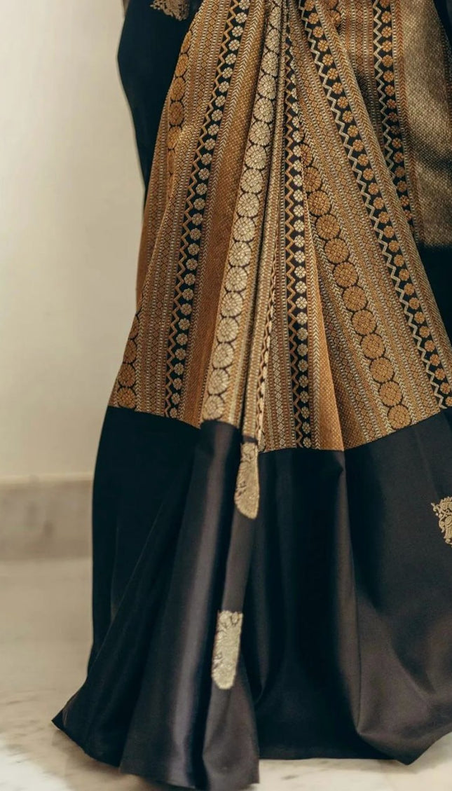 Black Banarasi Soft Silk Saree With Zari Weaving Work