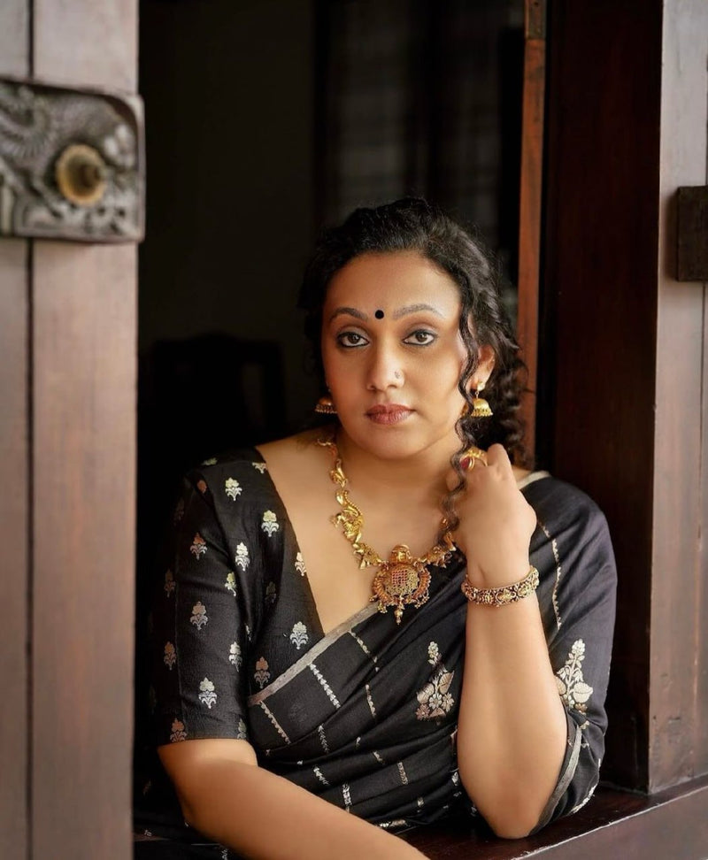 Transcendent Black Soft Silk Saree