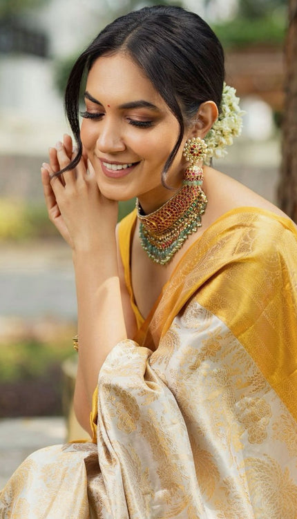 Imbrication Beige Soft Silk Saree
