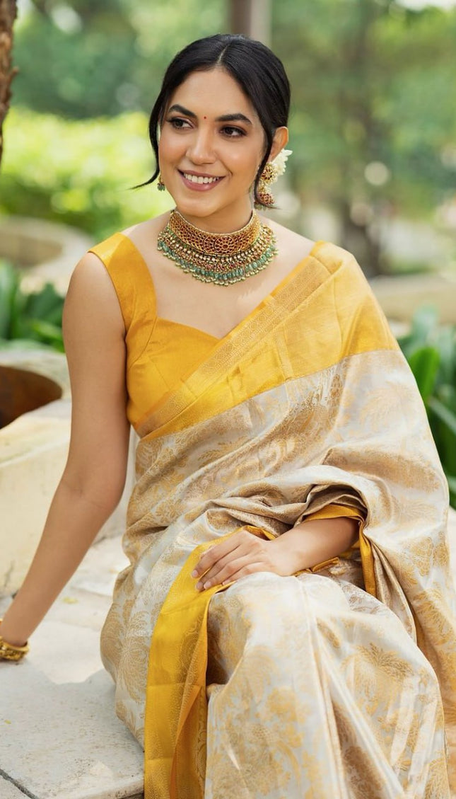Imbrication Beige Soft Silk Saree
