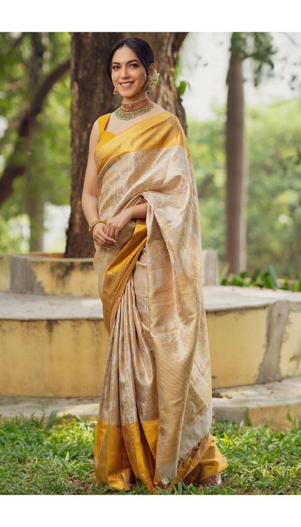 Imbrication Beige Soft Silk Saree
