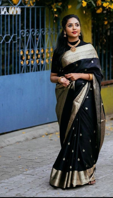 Black Soft Lichi Silk Cloth Saree