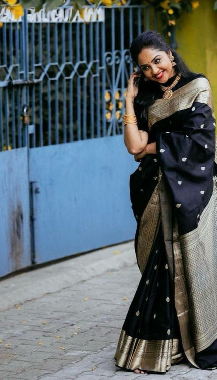 Black Soft Lichi Silk Cloth Saree
