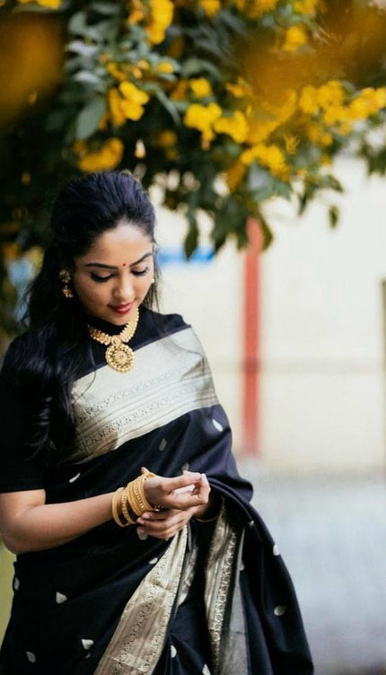 Black Soft Lichi Silk Cloth Saree