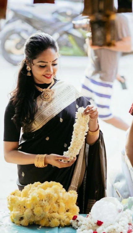Black Soft Lichi Silk Cloth Saree