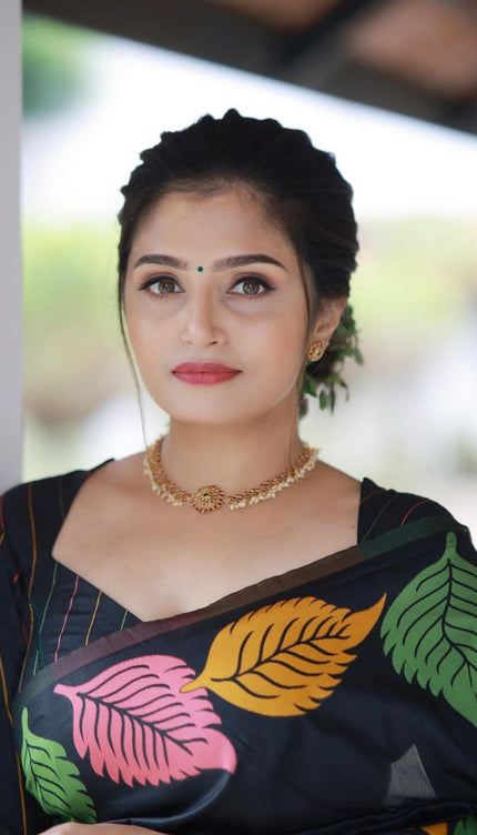 Pretty Black Soft Silk Saree