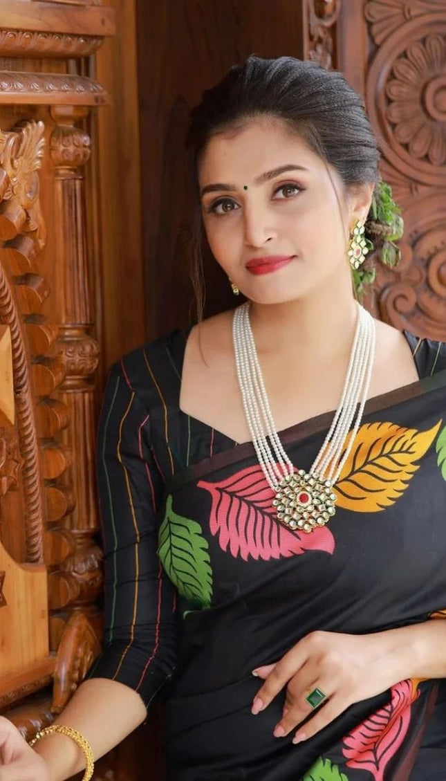 Pretty Black Soft Silk Saree
