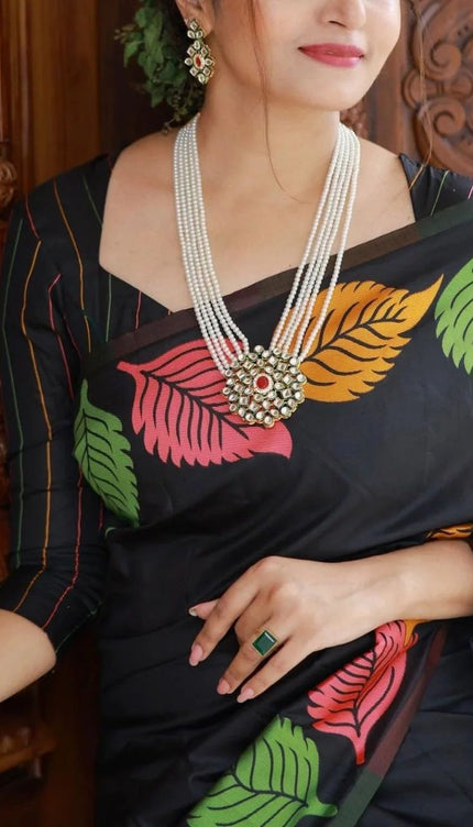 Pretty Black Soft Silk Saree
