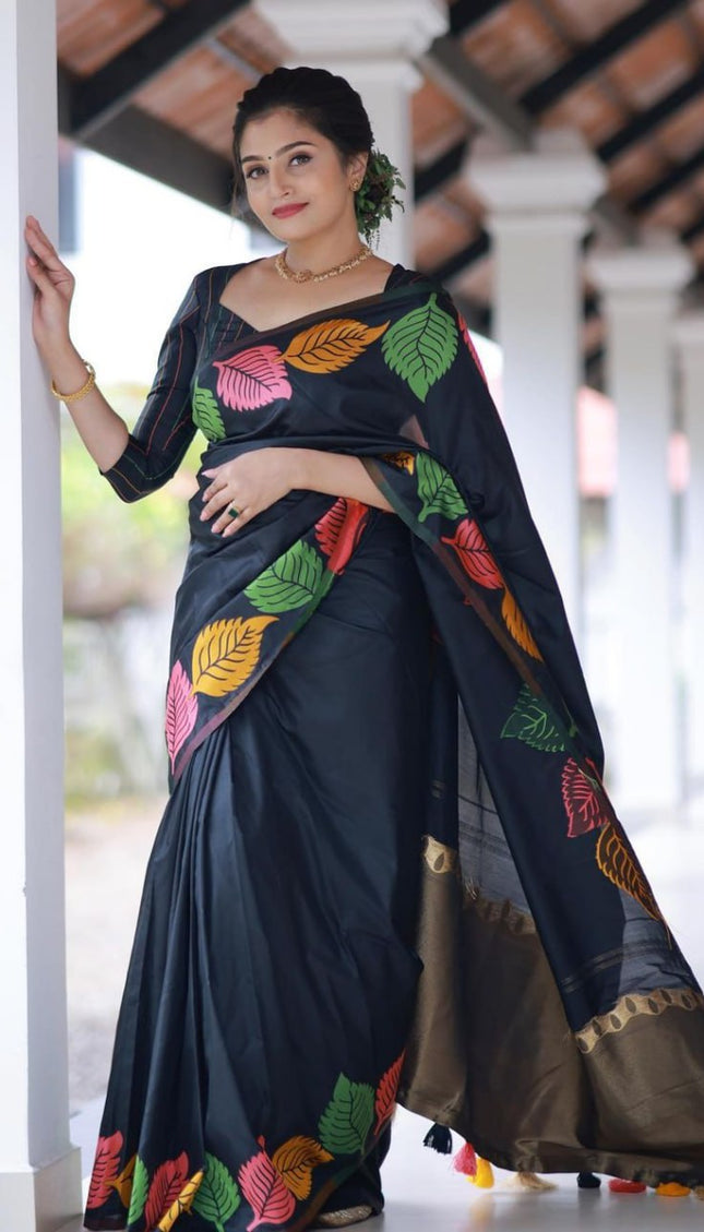 Pretty Black Soft Silk Saree