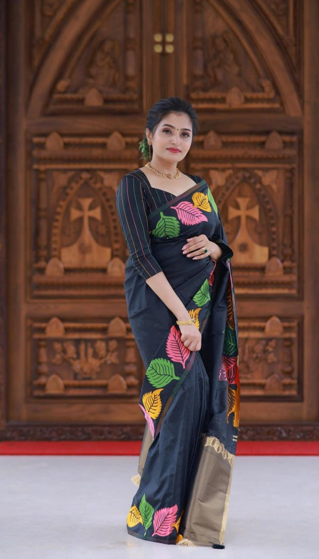 Pretty Black Soft Silk Saree