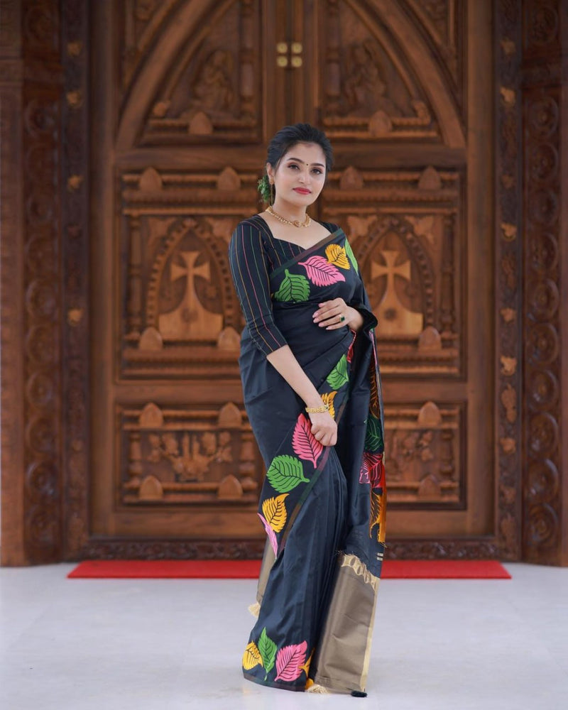 Pretty Black Soft Silk Saree