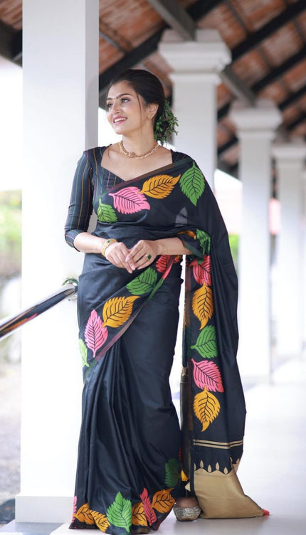 Pretty Black Soft Silk Saree