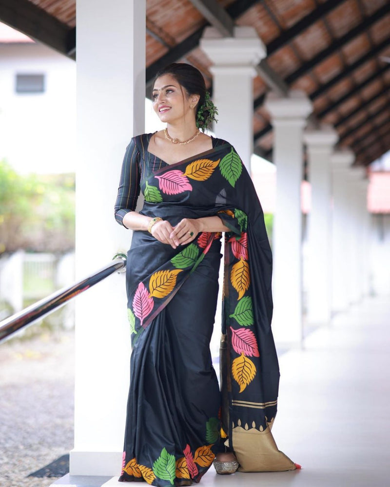 Pretty Black Soft Silk Saree