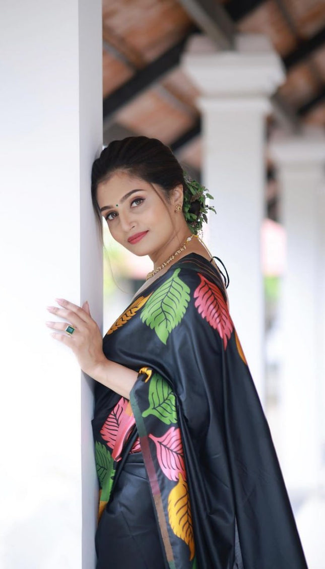 Pretty Black Soft Silk Saree