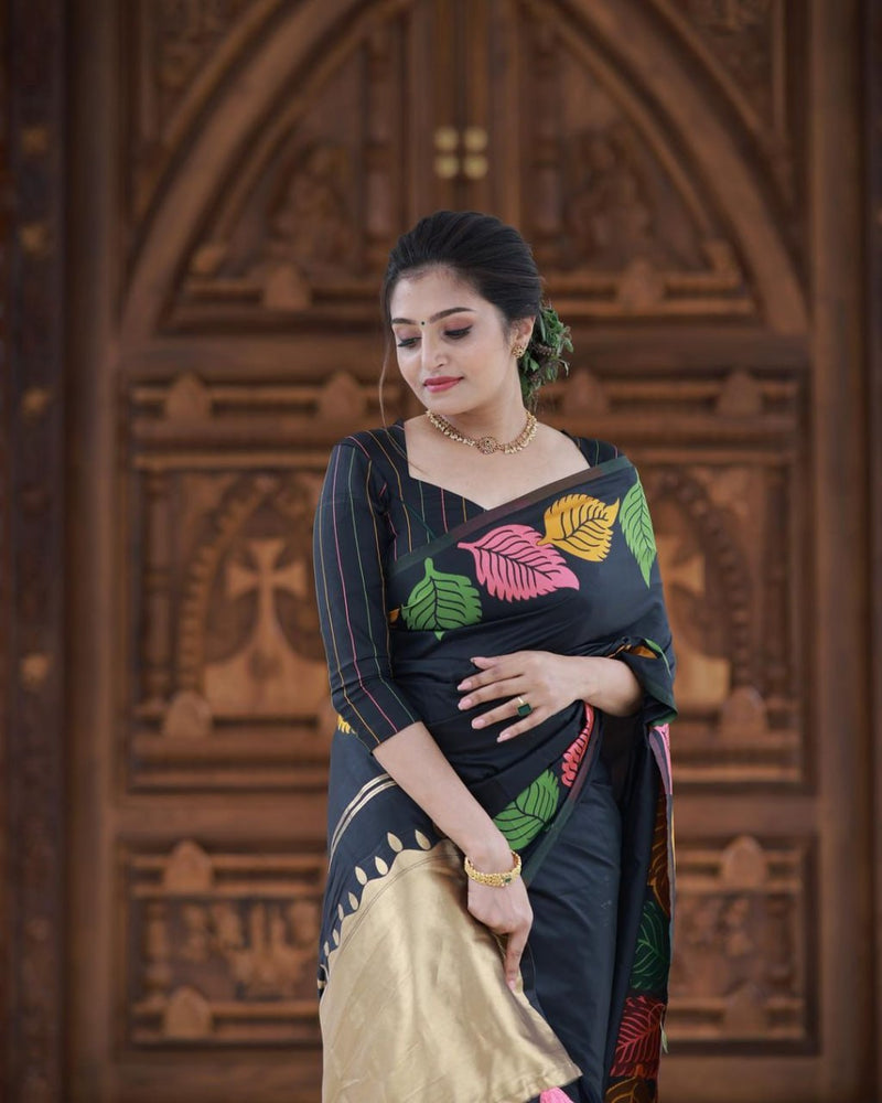 Pretty Black Soft Silk Saree