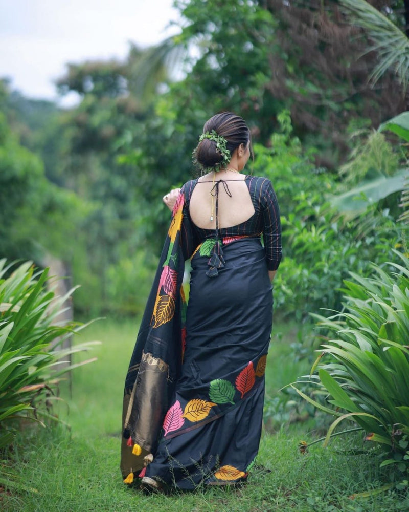 Pretty Black Soft Silk Saree
