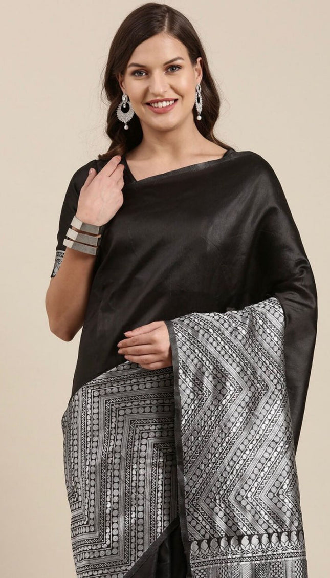 Black With Silver Banarasi Soft Silk Sarees
