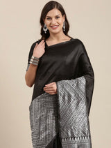 Black With Silver Banarasi Soft Silk Sarees