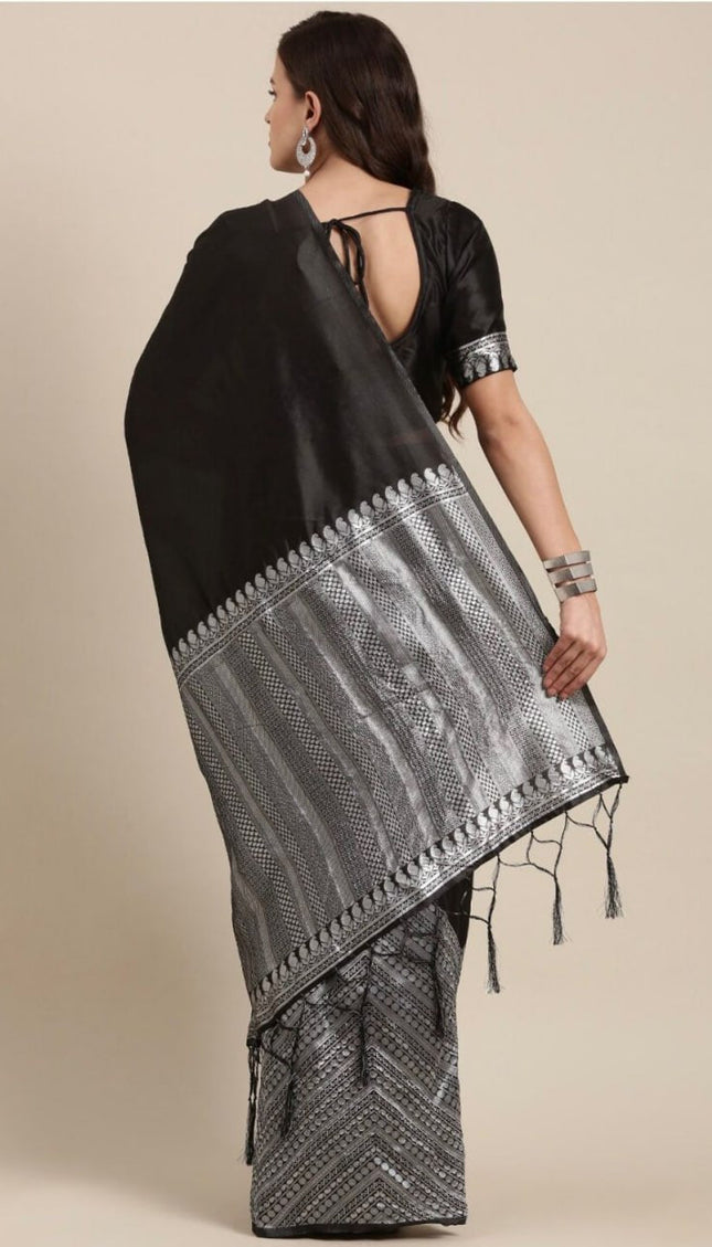 Black With Silver Banarasi Soft Silk Sarees
