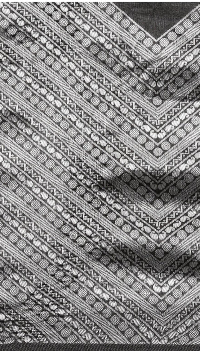 Black With Silver Banarasi Soft Silk Sarees